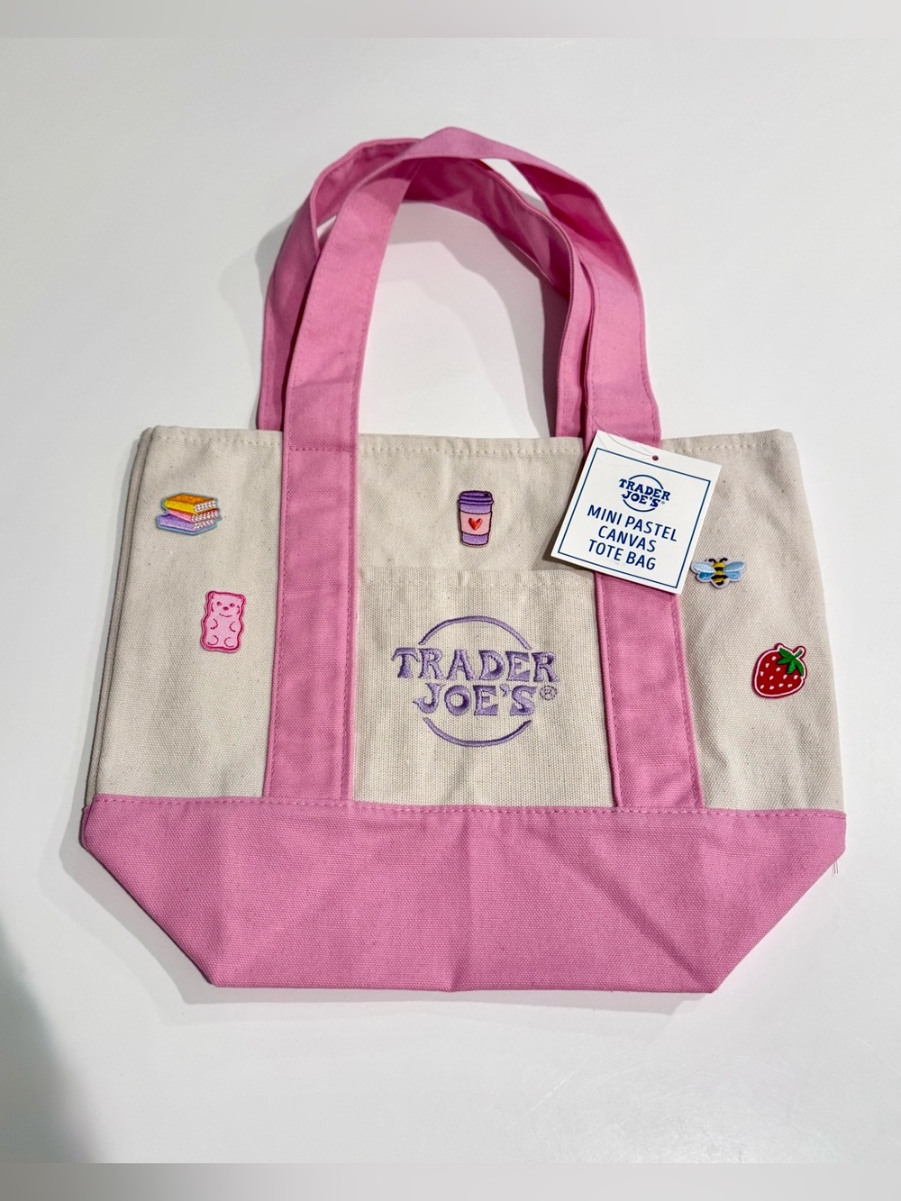 Trader Joe's Mini Pastel Canvas Tote Bag - Pink & Cream, Personalized